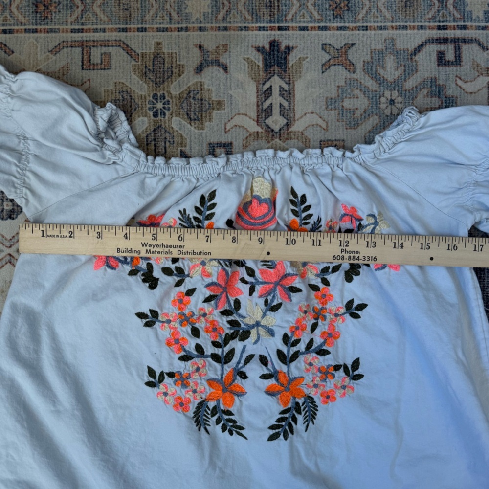Free People Fleur Du Jour Off-The-Shoulder Mini Embroidered Dress Light Blue XS - Picture 9 of 13